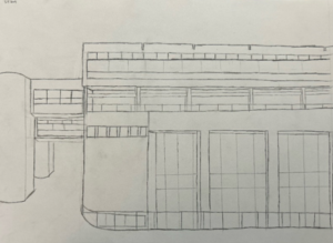 Original draft sketch of UTK Architecture building. The form and function of the design encourages new designs.